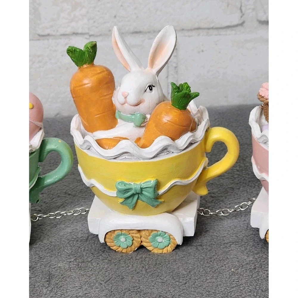 Easter Pastel Sugar Cookie Bow Teacups Train 4 pc Bunny Chick Lamb 16
